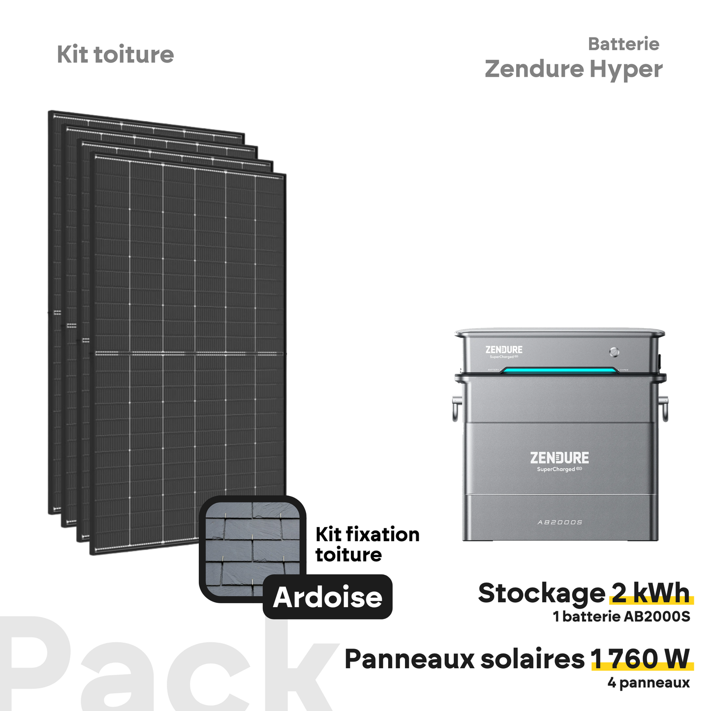 Pack kit solaire toiture Plug & Play + Zendure Hyper 2000