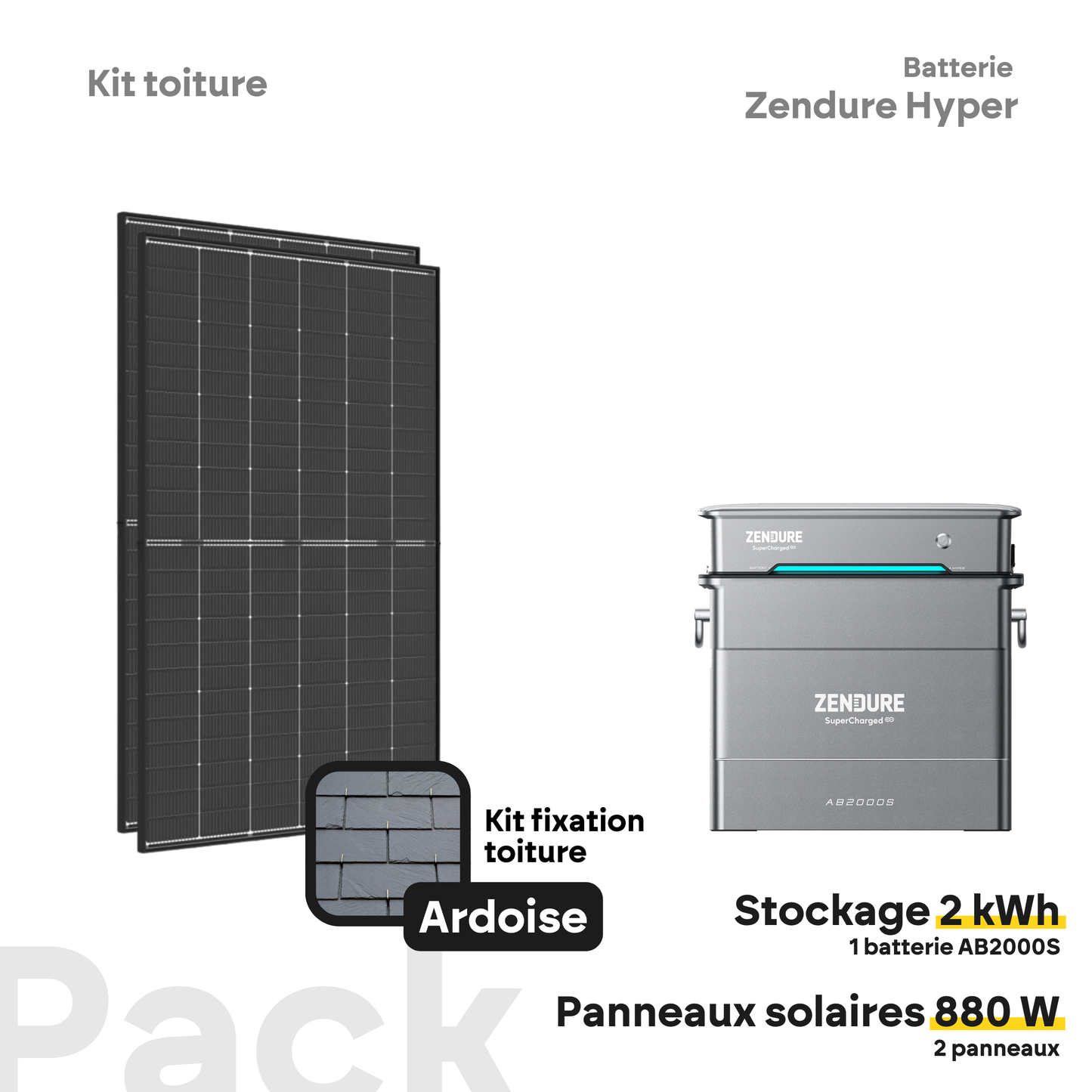 Pack kit solaire toiture Plug & Play + Zendure Hyper 2000