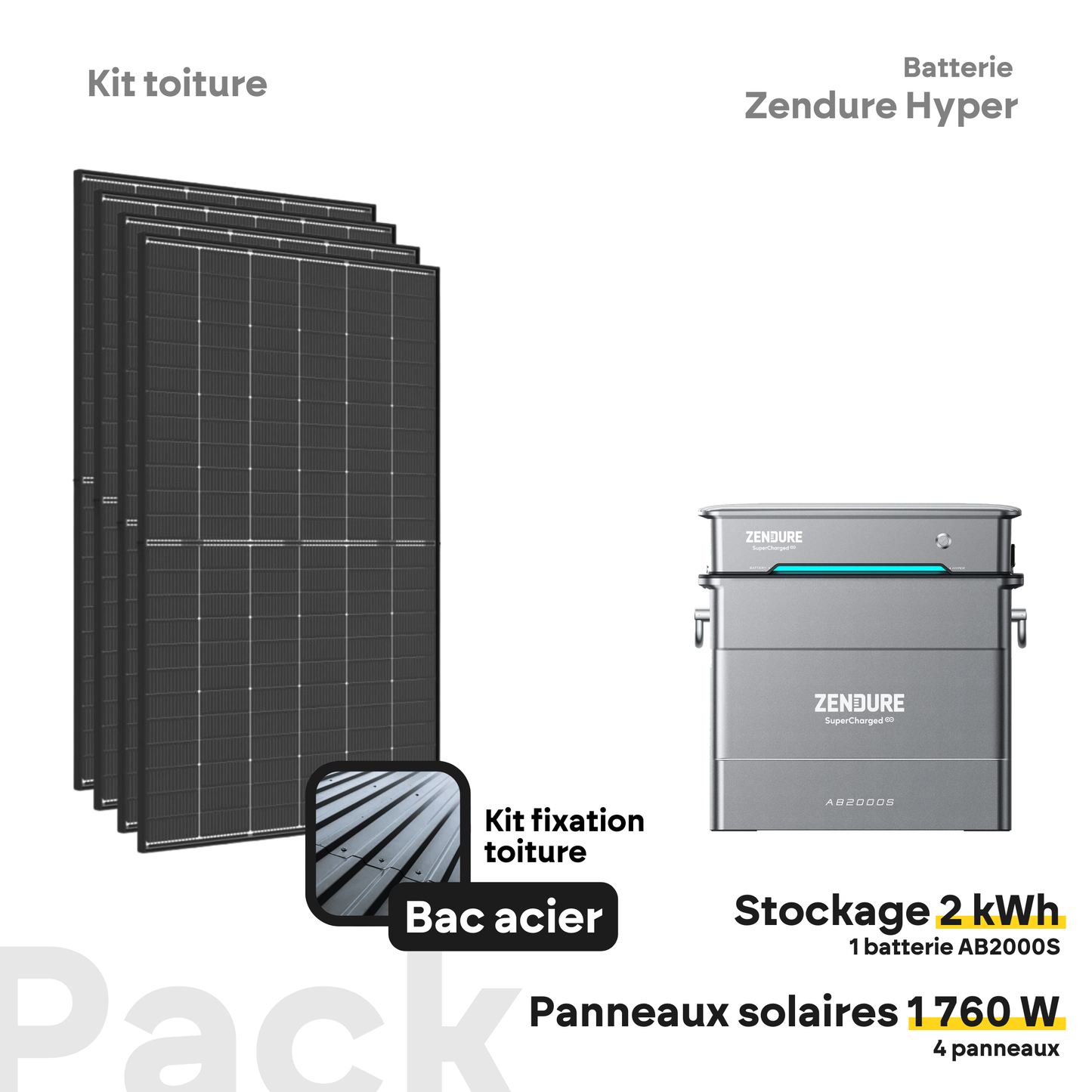 Pack kit solaire toiture Plug & Play + Zendure Hyper 2000