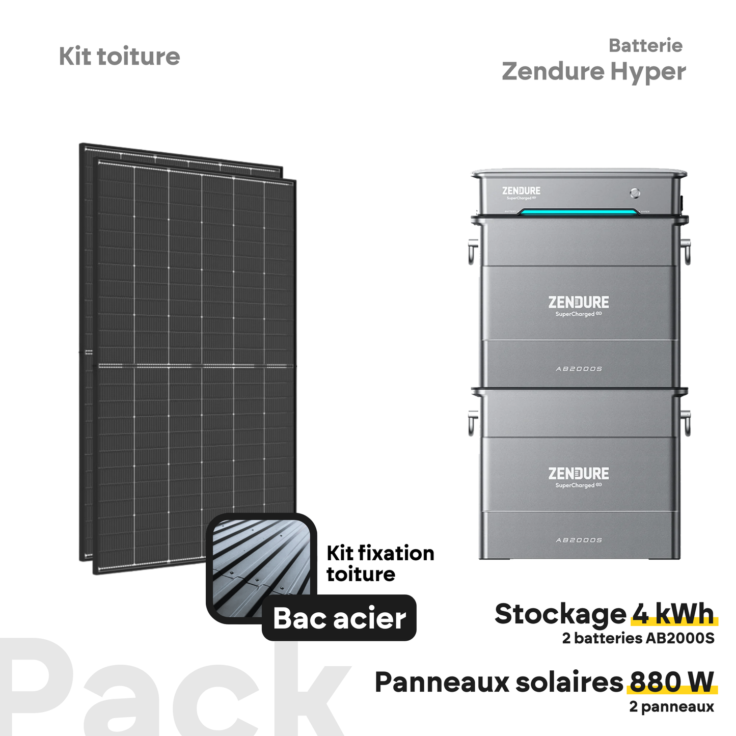 Pack kit solaire toiture Plug & Play + Zendure Hyper 2000