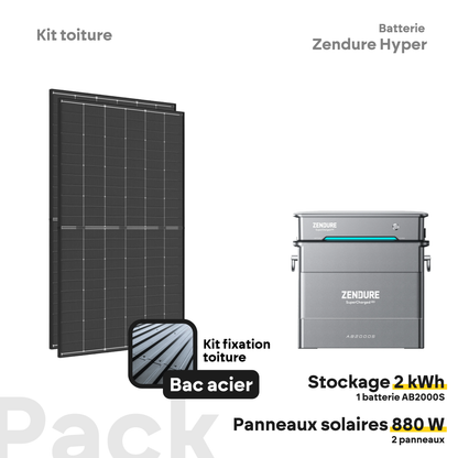 Pack kit solaire toiture Plug & Play + Zendure Hyper 2000