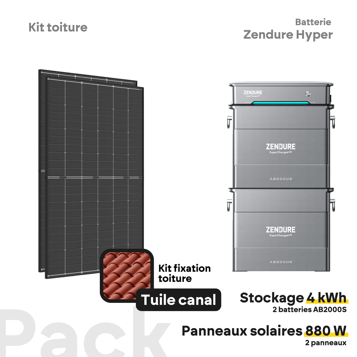 Pack kit solaire toiture Plug & Play + Zendure Hyper 2000