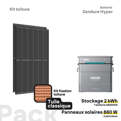 Pack kit solaire toiture Plug & Play + Zendure Hyper 2000