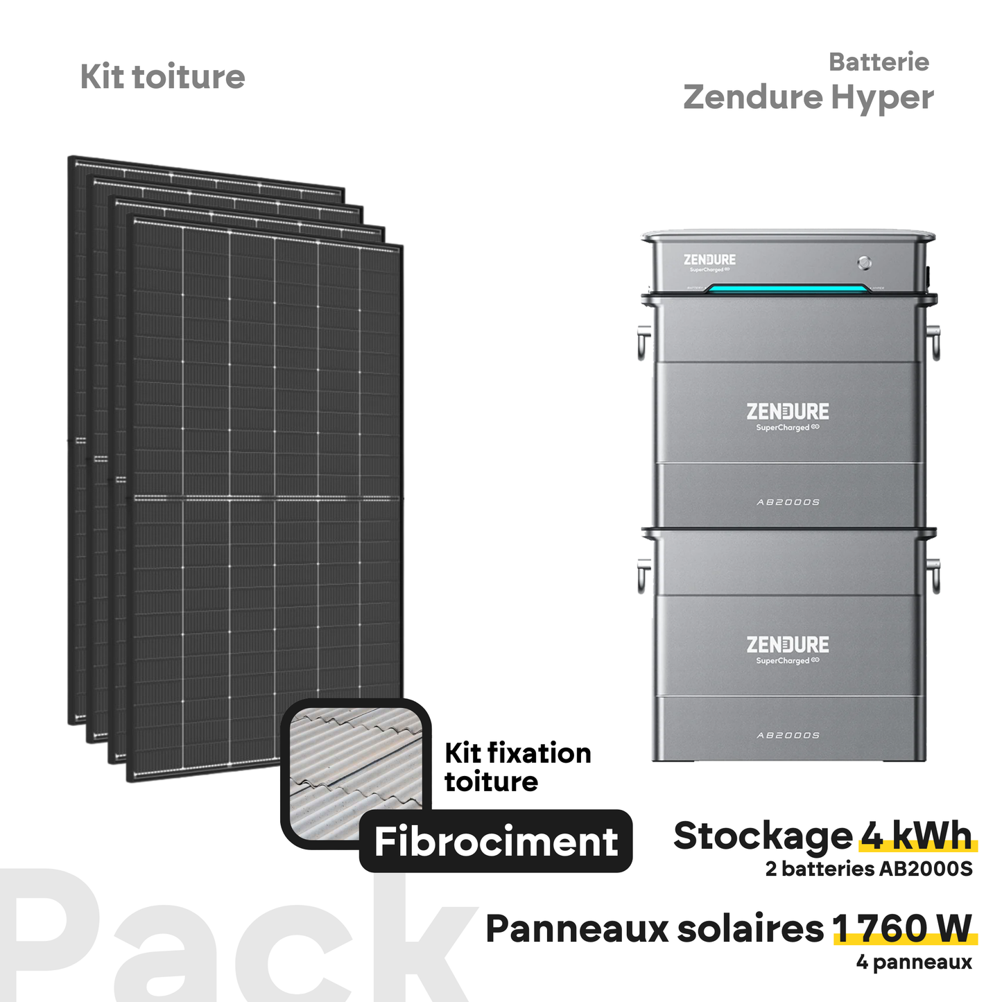 Pack kit solaire toiture Plug & Play + Zendure Hyper 2000