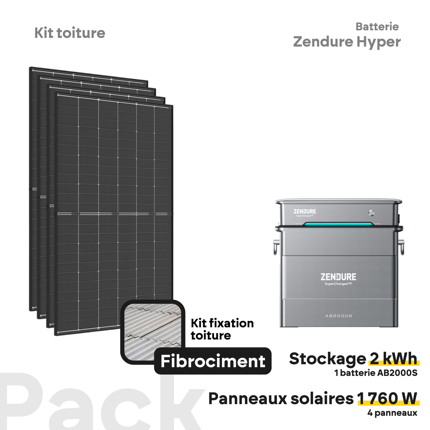 Pack kit solaire toiture Plug & Play + Zendure Hyper 2000