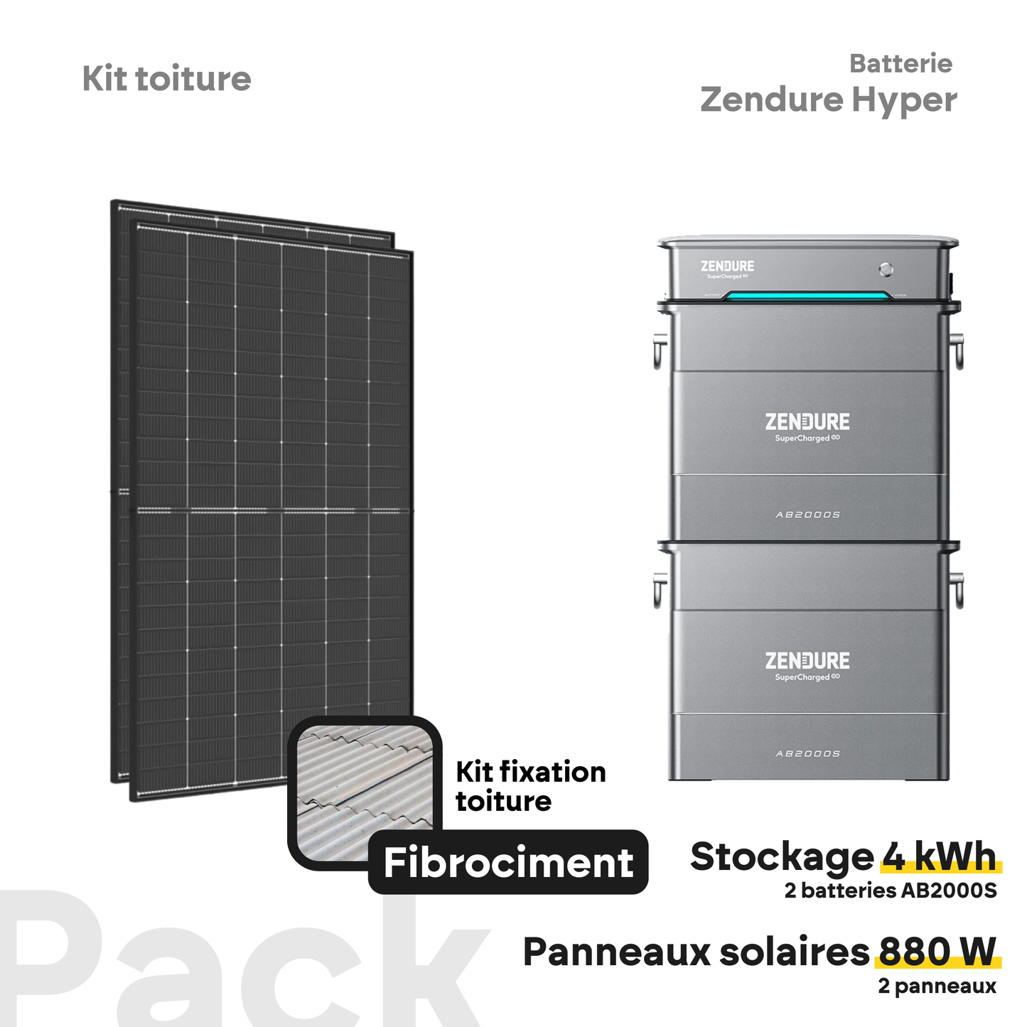 Pack kit solaire toiture Plug & Play + Zendure Hyper 2000