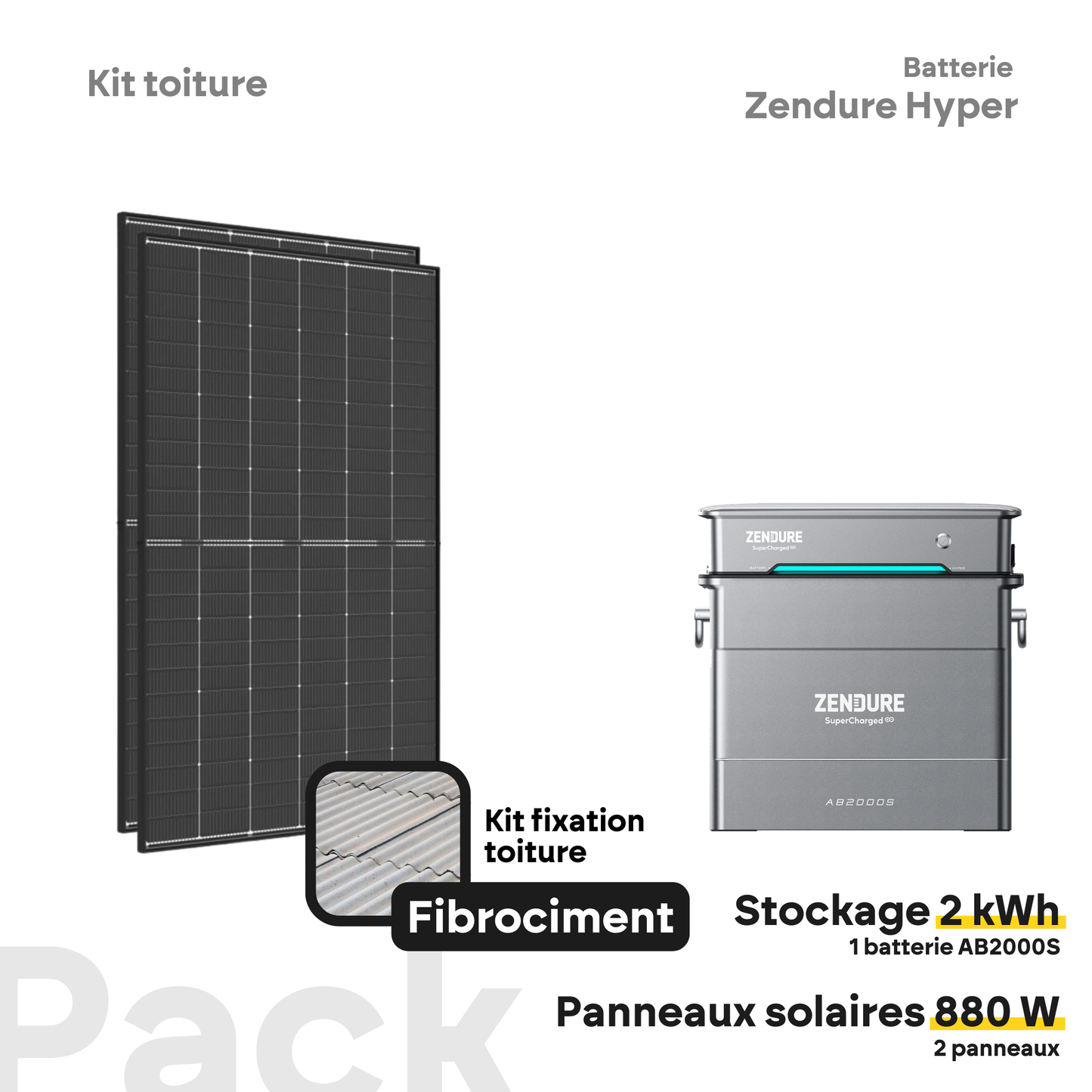 Pack kit solaire toiture Plug & Play + Zendure Hyper 2000