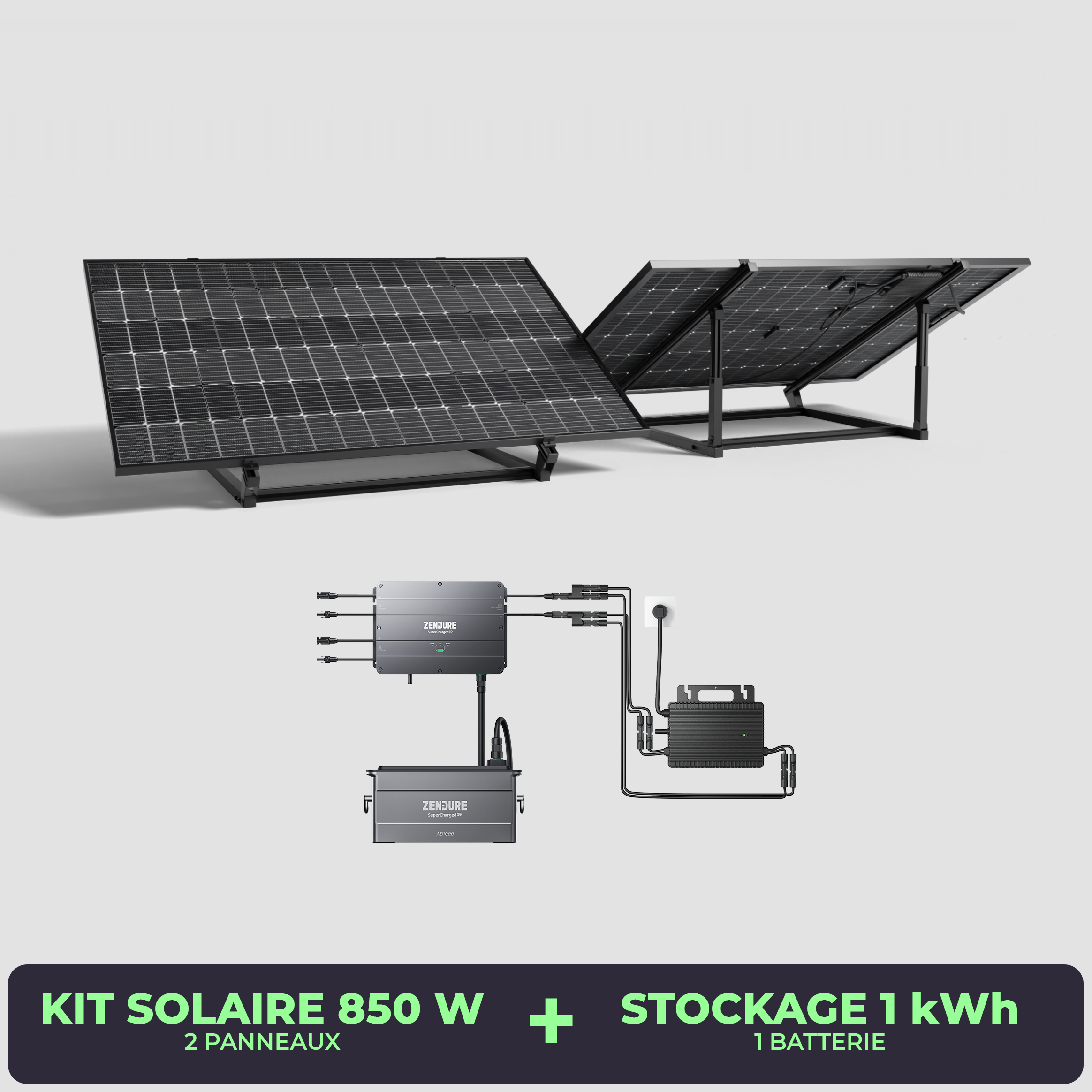 Kit 2 panneaux Solaires  + Batterie 1000W