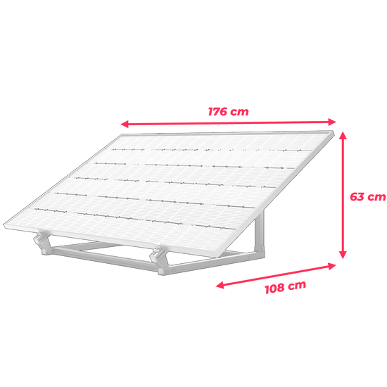 Dimensions du kit solaire 425W au sol 176x108x63